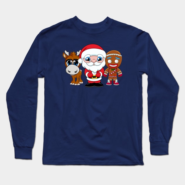 Christmas face mask, cute Santa Clause , Cartoon Gingerbread man, baby DeerChristmas cartoon characters, Cartoon Santa Clause, Long Sleeve T-Shirt by PrimeStore